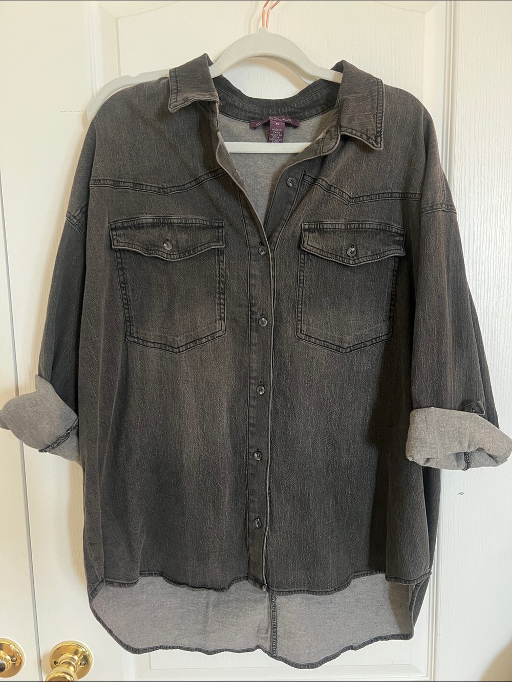Gloria Vanderbilt Washed Black Button-Down Denim Shirt
